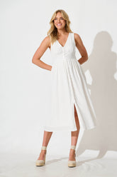 White Linen Cotton Midi Dress by Ryland